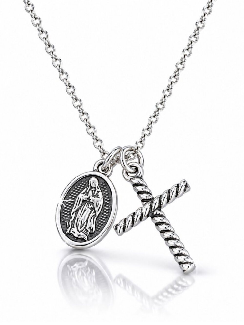 Virgin Mary & Cross Necklace | Sterling Silver Catholic Jewelry